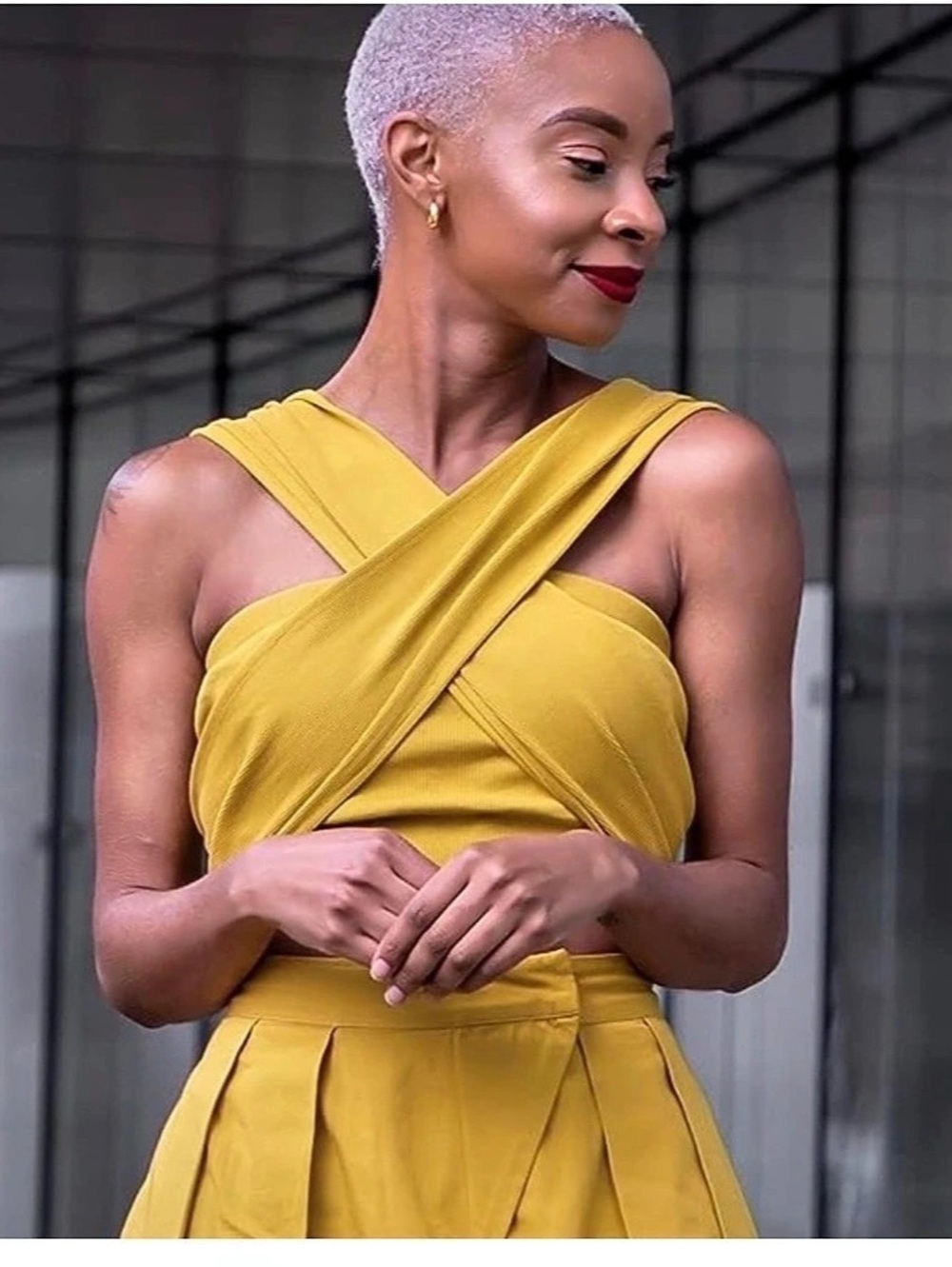 Signedblake Wrap Front Crop Top in Yellow Size Large